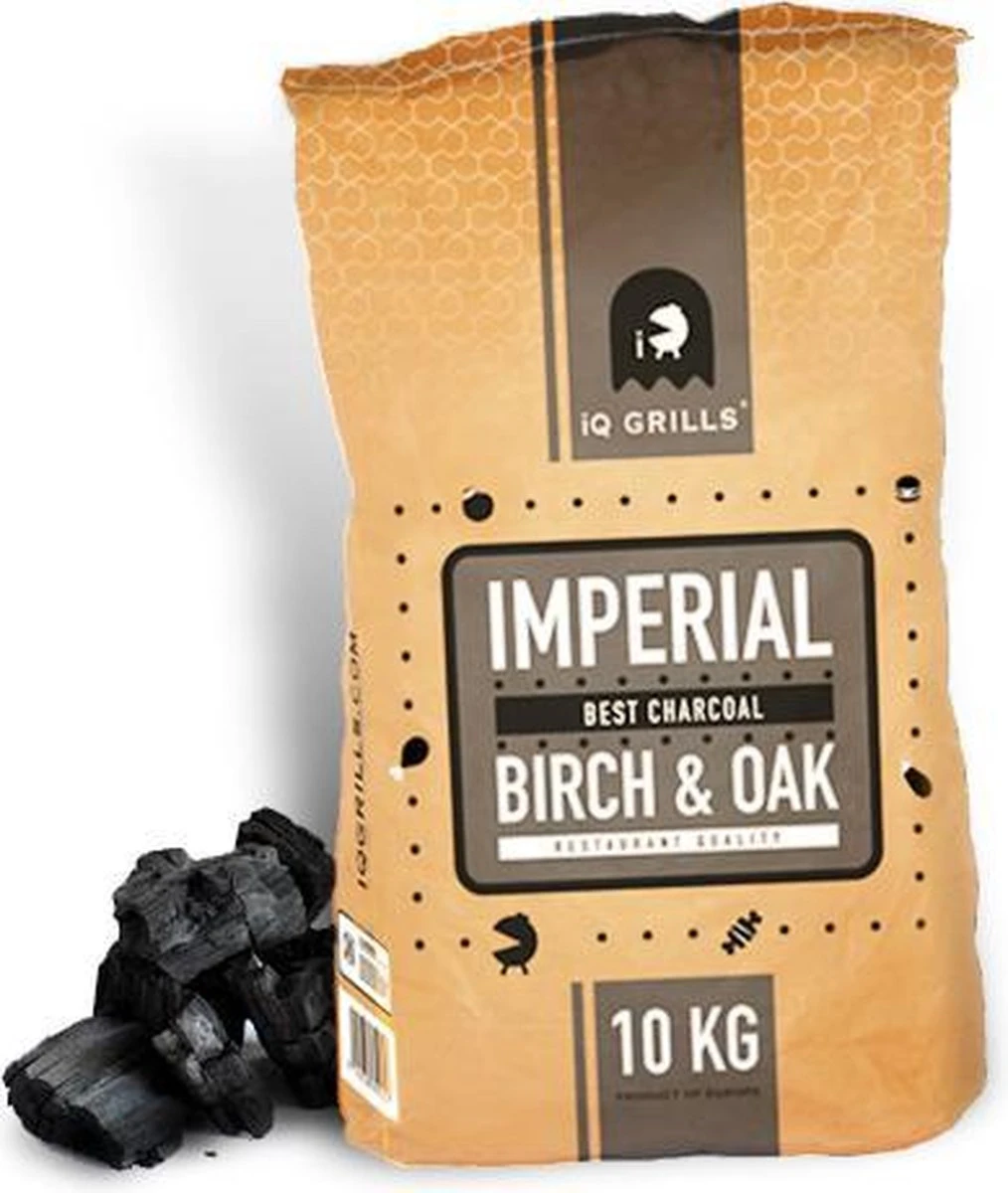 Houtskool "iQ Grills IMPERIAL Best Charcoal" Birch/Oak 10kg, Restaurant Quality - Grote Brokken - Lange Brandduur 2 Houtskool "iQ Grills IMPERIAL Best Charcoal" Birch/Oak 10kg, Restaurant Quality - Grote Brokken - Lange Brandduur - Afbeelding 2