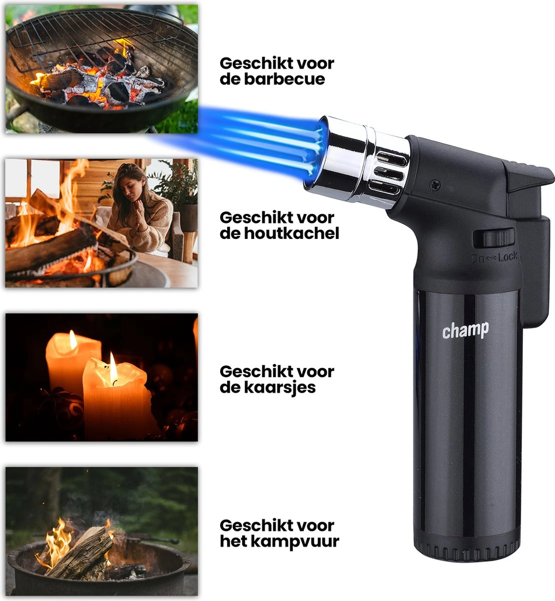 Champ® Quattro Aansteker - Stormaansteker - Kaarsen - BBQ - Sigaren 1 Champ® Quattro Aansteker - Stormaansteker - Kaarsen - BBQ - Sigaren