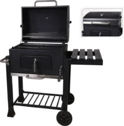 Houtskool BBQ Op Wielen + Tafel | Mat Zwart - X86000060 -Barbecue Gereedschap Winkel 1180x1200