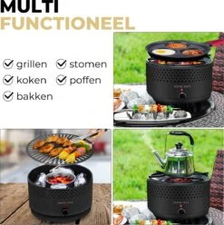 Ozocozy BBQ-ONE Houtskool Tafelbarbecue - Ø30 Cm- Zwart - Incl. Draagtas, Siliconen Bakkwast En RVS-Barbecuetang -Barbecue Gereedschap Winkel 1193x1200