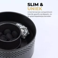 Ozocozy BBQ-ONE Houtskool Tafelbarbecue - Ø30 Cm- Zwart - Incl. Draagtas, Siliconen Bakkwast En RVS-Barbecuetang -Barbecue Gereedschap Winkel 1197x1200