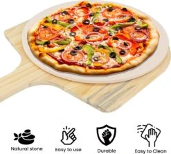 MaxxHome Pizzasteen - BBQ Steen - Maximum Te Verhitten Tot 600 Graden - ⌀33 - Incl. Houten Schep -Barbecue Gereedschap Winkel 1200x1085 1