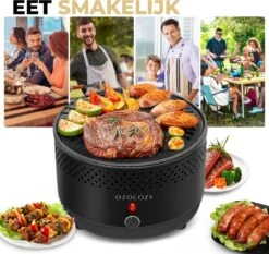 Ozocozy BBQ-ONE Houtskool Tafelbarbecue - Ø30 Cm- Zwart - Incl. Draagtas, Siliconen Bakkwast En RVS-Barbecuetang -Barbecue Gereedschap Winkel 1200x1133