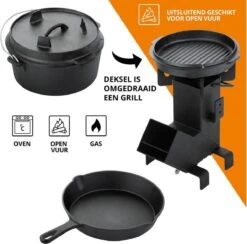 Dutch Mountains Gietijzeren Pannenset 7-delig - Dutch Oven – Braadpan - Grillpan - Hapjespan - Kookset In Houten Transportkist - Deksellifter - Brander -Barbecue Gereedschap Winkel 1200x1185 3