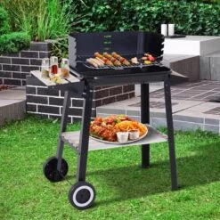 Verrijdbare Barbecue – Houtskool/Briketten - Verstelbare Grillplaat – Houten Tafel – Winscherm – Gewicht 5.9kg -Barbecue Gereedschap Winkel 1200x1200 10