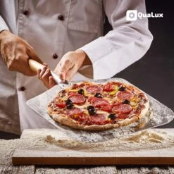 Qualux Pizzaschep Tweedelig – Pizzaschep Voor BBQ – Ophangbaar – Hout/rvs -Barbecue Gereedschap Winkel 1200x1200 735