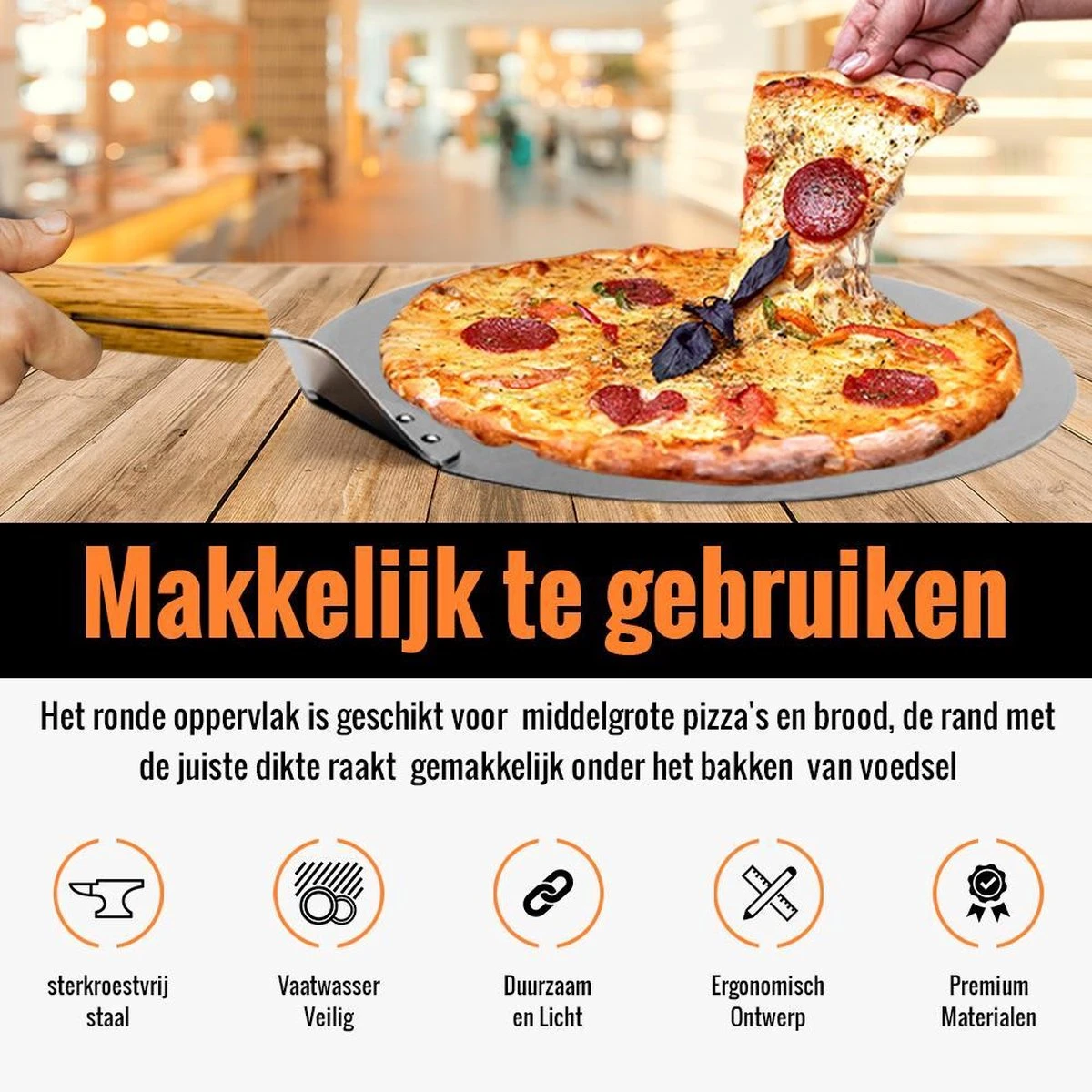 Inpro Pizzaschep RVS - Rond - Voor BBQ En Oven - Pizzaspatel - Taartschep - Houten Handvat - BBQ Gereedschap - Keukengerei - 30 Cm Diameter - Spatel 2 Inpro Pizzaschep RVS - Rond - Voor BBQ En Oven - Pizzaspatel - Taartschep - Houten Handvat - BBQ Gereedschap - Keukengerei - 30 Cm Diameter - Spatel - Afbeelding 2