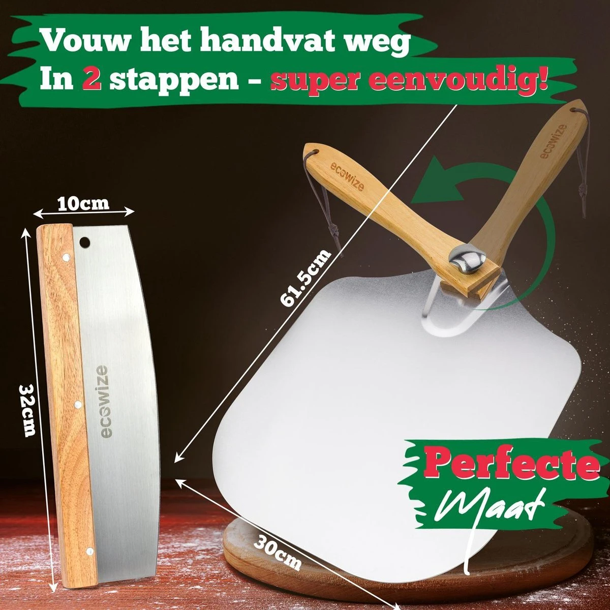 Ecowize Pizzaschep Voor BBQ En Oven - Aluminium Pizzaspatel Vierkant 30cm Met Inklapbaar Handvat - Met Extra Professionele Pizzasnijder 2 Ecowize Pizzaschep Voor BBQ En Oven - Aluminium Pizzaspatel Vierkant 30cm Met Inklapbaar Handvat - Met Extra Professionele Pizzasnijder - Afbeelding 2