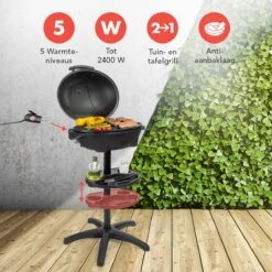 KitchenBrothers Elektrische BBQ - Met Grillplaat - Anti-aanbaklaag - Incl. Plank/Houders - Grilloppervlak 46,5x33,8cm - Tot 300°C - 2400W - Zwart -Barbecue Gereedschap Winkel 1200x1200 90