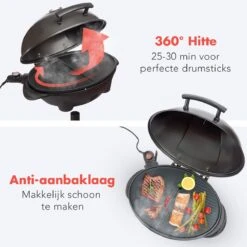 KitchenBrothers Elektrische BBQ - Met Grillplaat - Anti-aanbaklaag - Incl. Plank/Houders - Grilloppervlak 46,5x33,8cm - Tot 300°C - 2400W - Zwart -Barbecue Gereedschap Winkel 1200x1200 92