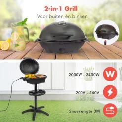 KitchenBrothers Elektrische BBQ - Met Grillplaat - Anti-aanbaklaag - Incl. Plank/Houders - Grilloppervlak 46,5x33,8cm - Tot 300°C - 2400W - Zwart -Barbecue Gereedschap Winkel 1200x1200 93