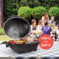 KitchenBrothers Elektrische BBQ - Met Grillplaat - Anti-aanbaklaag - Incl. Plank/Houders - Grilloppervlak 46,5x33,8cm - Tot 300°C - 2400W - Zwart -Barbecue Gereedschap Winkel 1200x1200 97