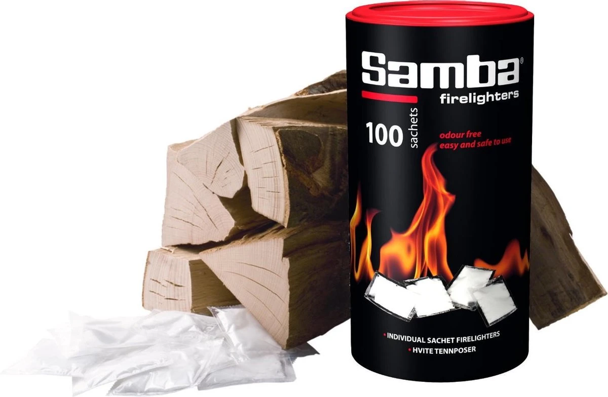 Samba Aanmaakzakjes Openhaard - 100 Stuks In Koker 1 Samba Aanmaakzakjes Openhaard - 100 Stuks In Koker
