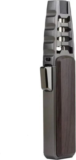 Merkloos Turbo Jetflame Aansteker - Gasbrander - Vuurwerk Torch - Crème Brûlée Brander - BBQ En Sigaren Aansteker - Windproof - Walnoothout Met Grijze Metalen Behuizing -Barbecue Gereedschap Winkel 577x1200