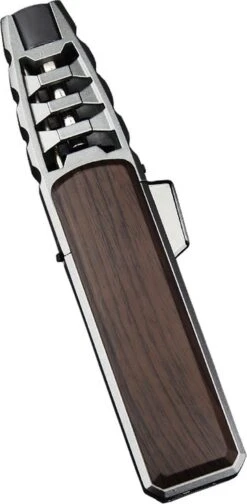 Merkloos Turbo Jetflame Aansteker - Gasbrander - Vuurwerk Torch - Crème Brûlée Brander - BBQ En Sigaren Aansteker - Windproof - Walnoothout Met Grijze Metalen Behuizing -Barbecue Gereedschap Winkel 588x1200
